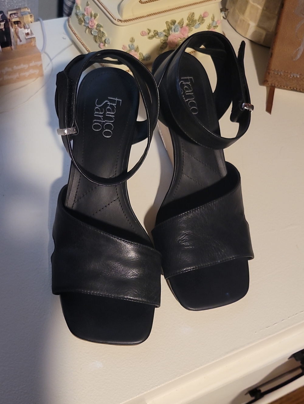 3 For $20 Franco Sarto Black Leather Square-Toe Sandals